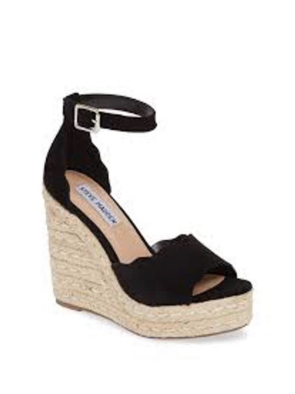 Steve Madden Black Espadrille Platform Wedge Sandals with Ankle Strap